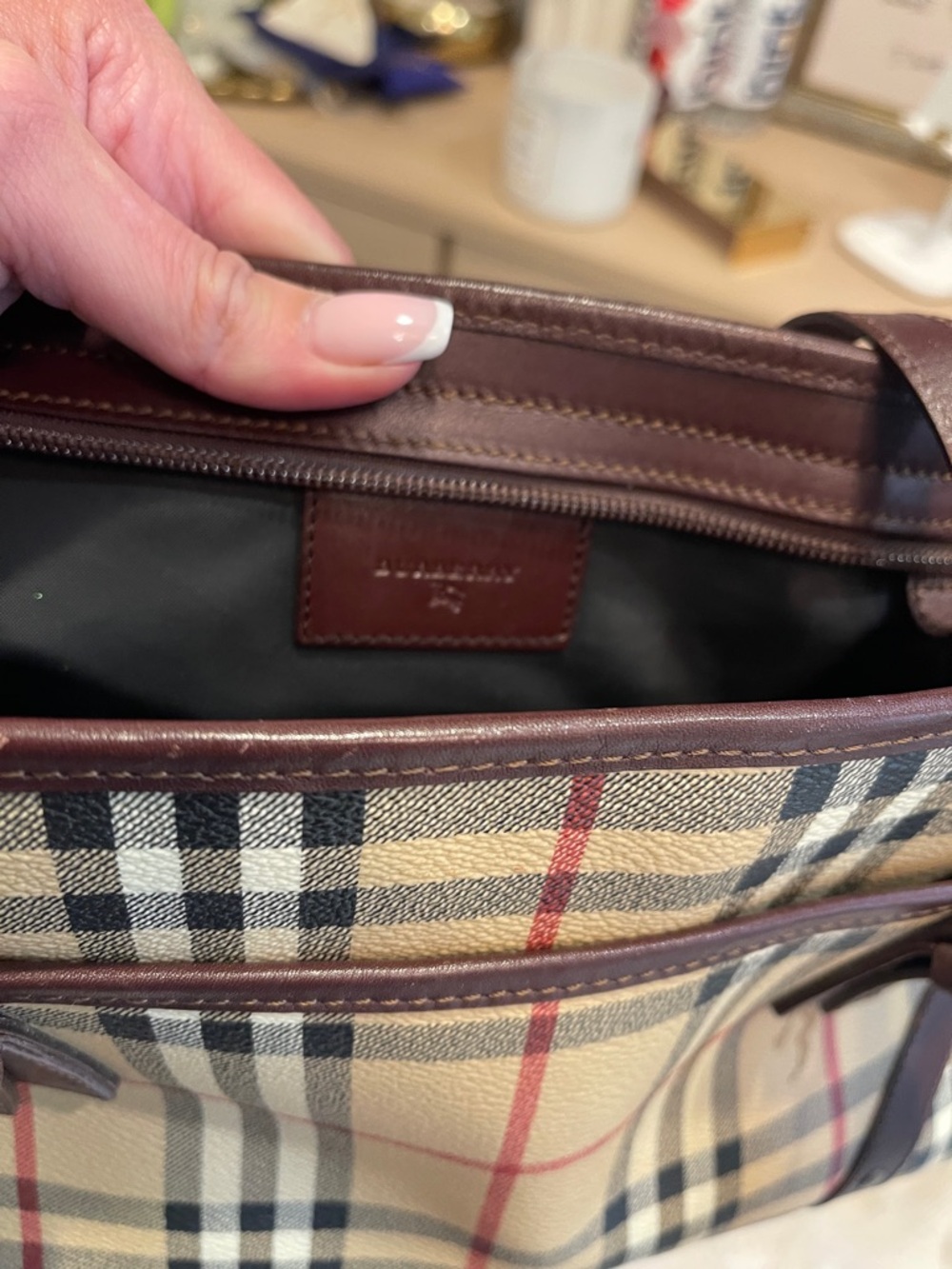 Burberry Beige Vintage Check Shoulder Bag with Brown Leather - Picture 10 of 12